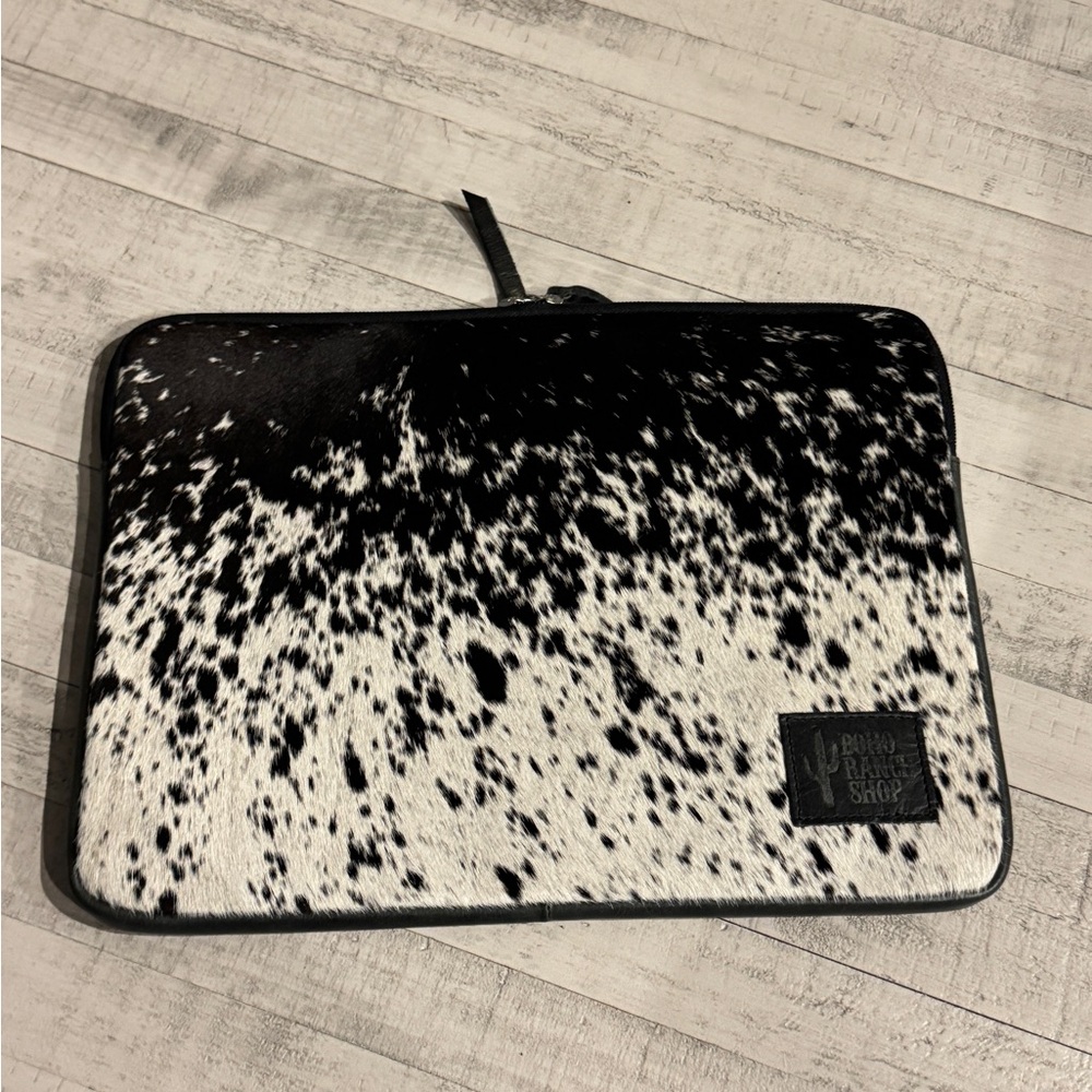 Boho Ranch Shop Genuine Leather and Cowhide 15” Laptop Sleeve- Used